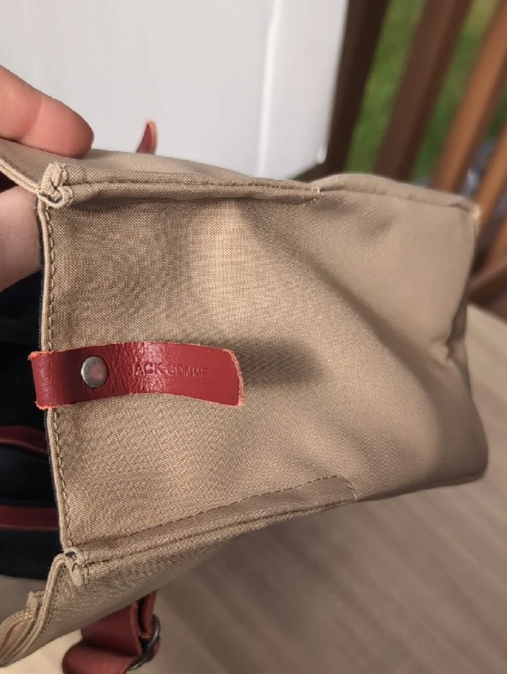 Jack Gomme Canvas Tote with Burgundy Trim and Straps - Picture 8 of 12